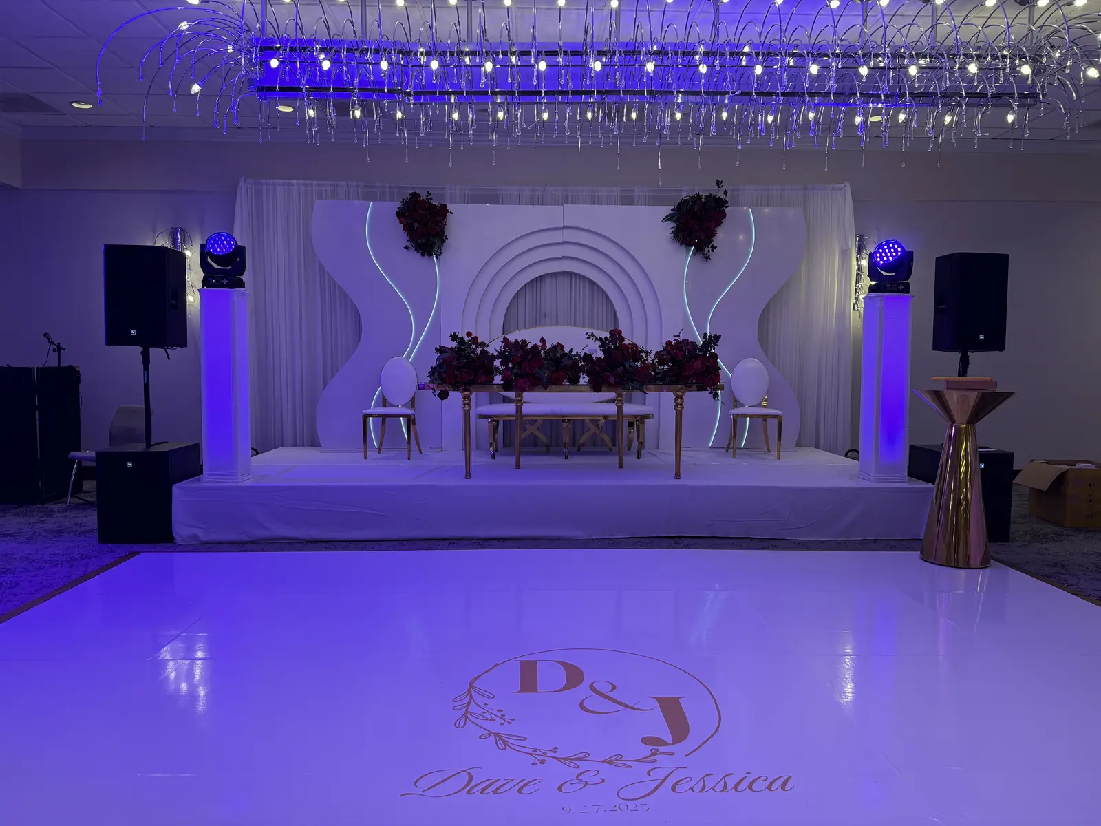 Professional wedding sound setup with speakers and subwoofers by SoundMN