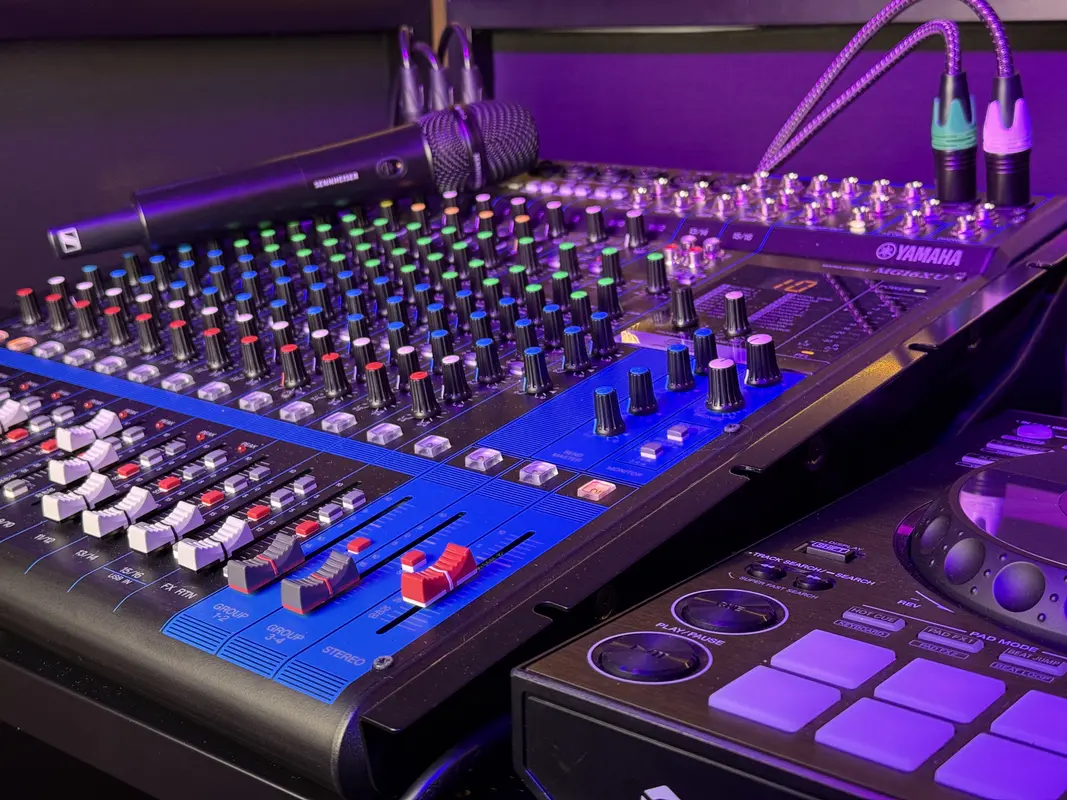 Professional audio mixer closeup at a SoundMN event setup