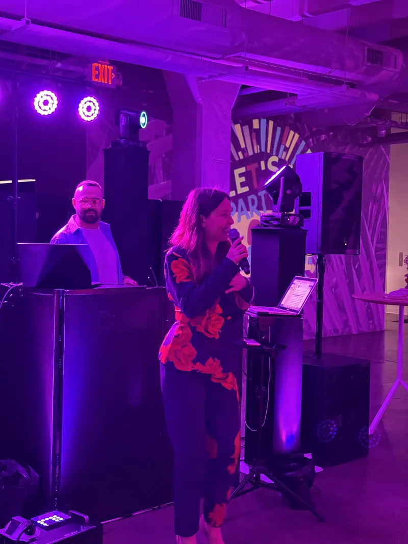 DJ and vocalist performing at a private party with SoundMN equipment