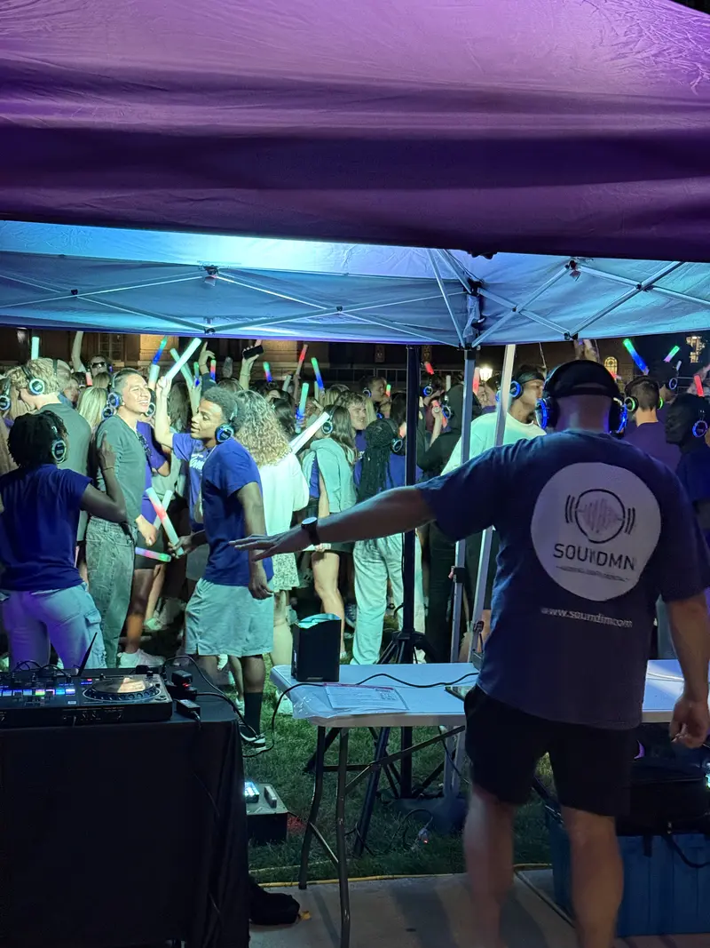 DJ controller and speaker rental setup for an outdoor party