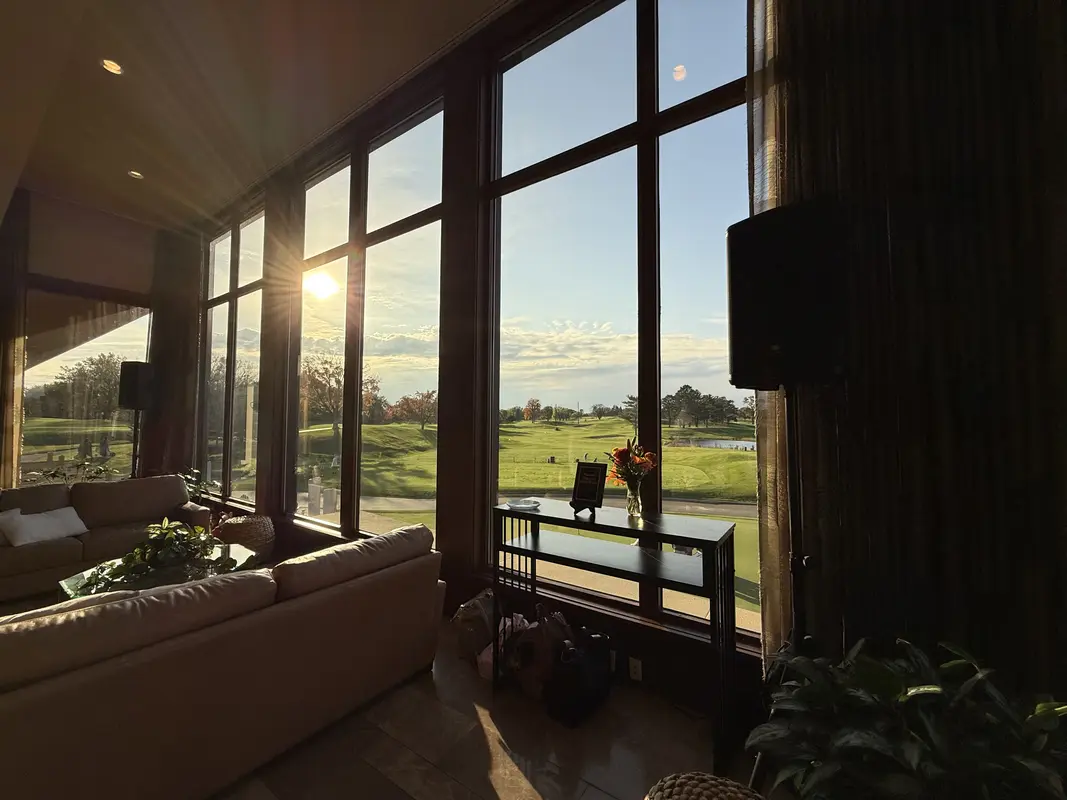 Full sound system with speakers, subwoofers, and lighting towers ready for event