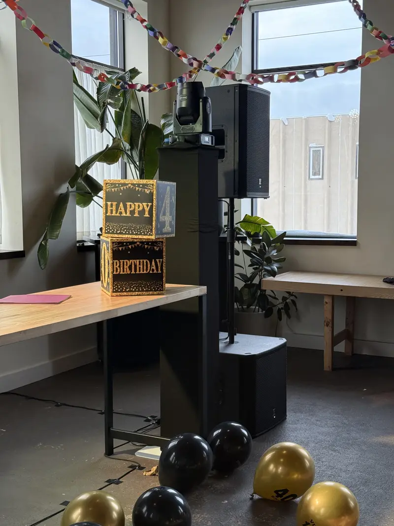 Outdoor speaker rental under tent for a community event in Minnesota