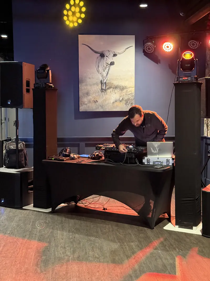 Wedding venue with warm lighting and Minneapolis skyline view