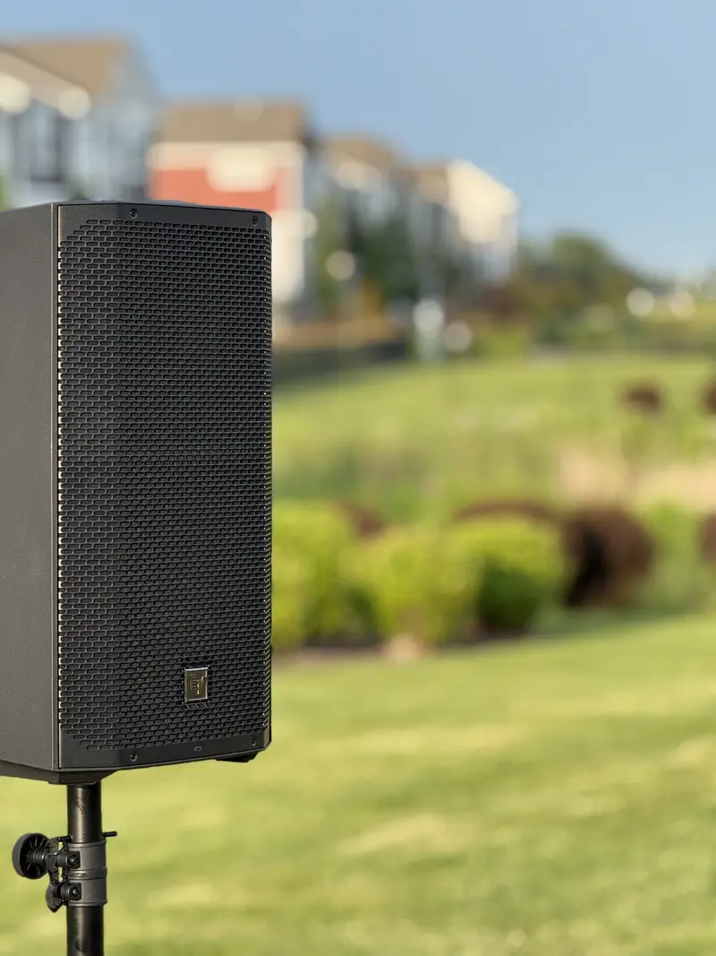 Purple LED uplighting with moving head lights at a private party