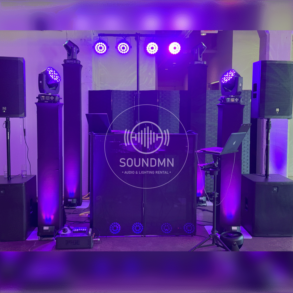 Large event sound and lighting rental package Minnesota – full DJ sound system with lighting for big events