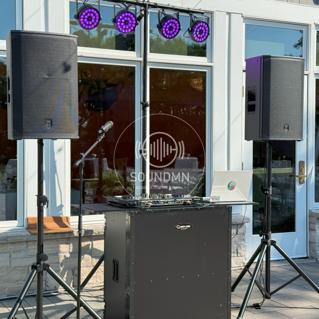 Small event sound and lighting rental package Minnesota – 2 speakers, microphones, setup included